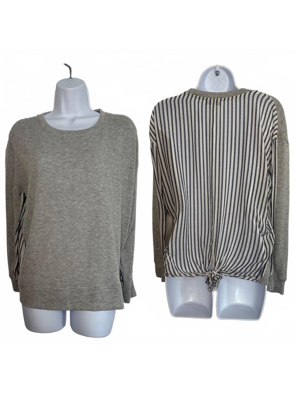 William Rast Gray Mixed Media Tie Back Sweatshirt Striped Blouse Combo S